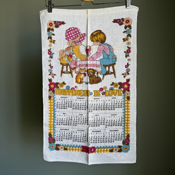 Vintage 1980 Calendar Tea Towel Linen Fabric Wall Decor - Picture 14 of 14